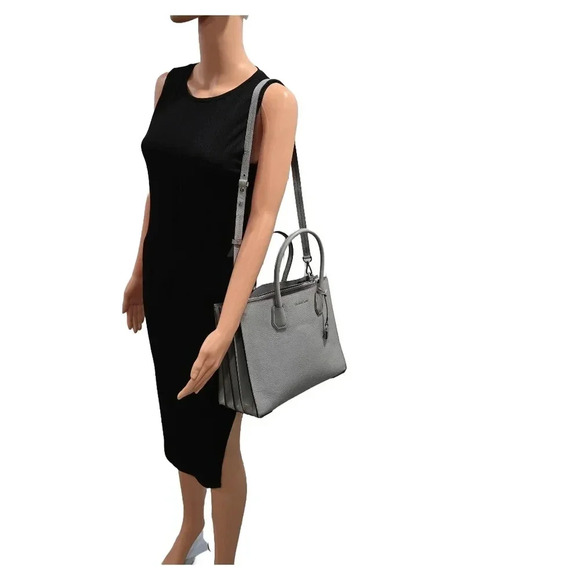 Michael Kors Mercer Large Convertible Pearl Grey Leather Tote Bag - Picture 2 of 16
